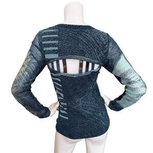 LEGATTE Save the Queen Mesh Top Open Cage Back Y2K Vintage Small Long Sleeve